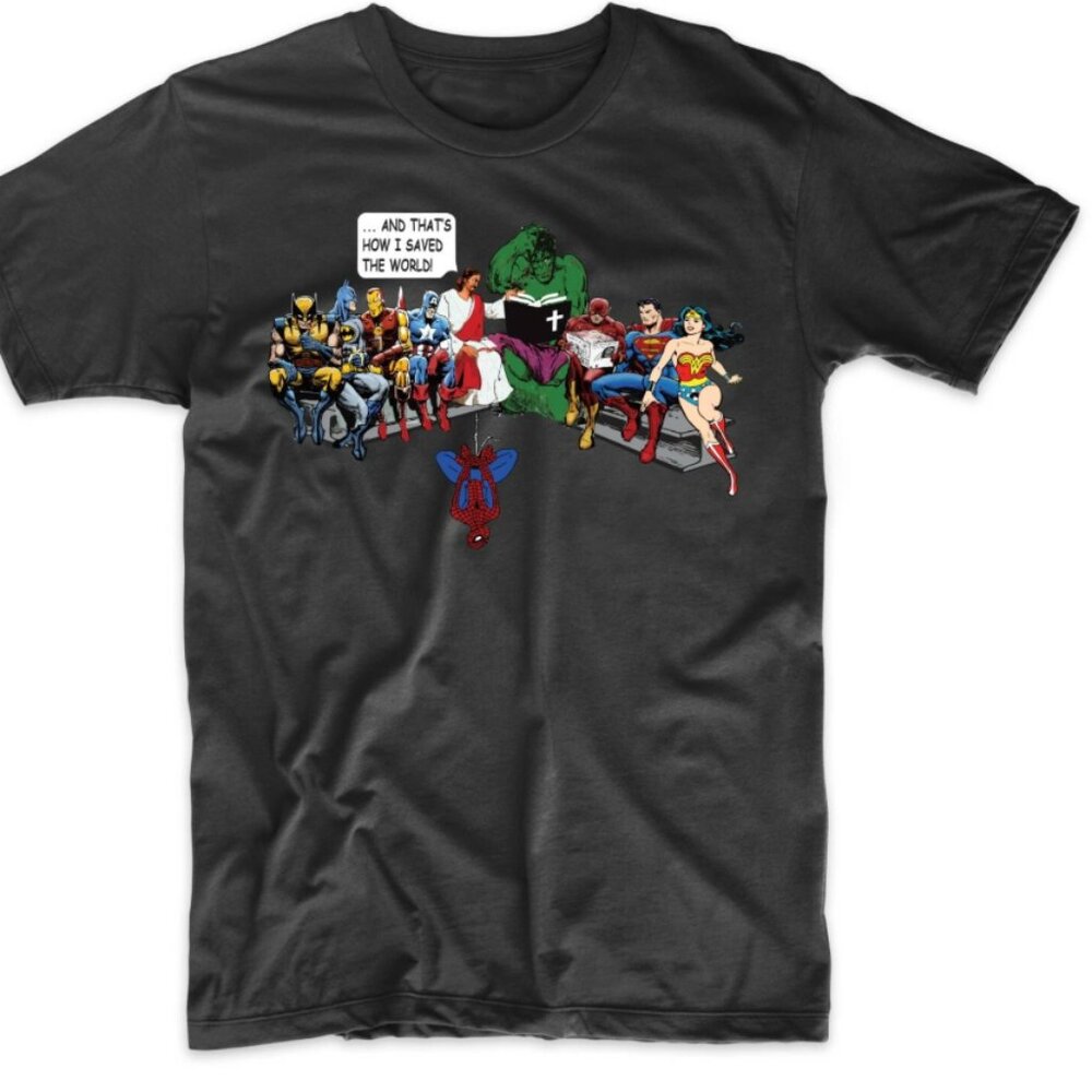 Jesus And Superheroes Thats How I Saved The World Funny T-Shirt